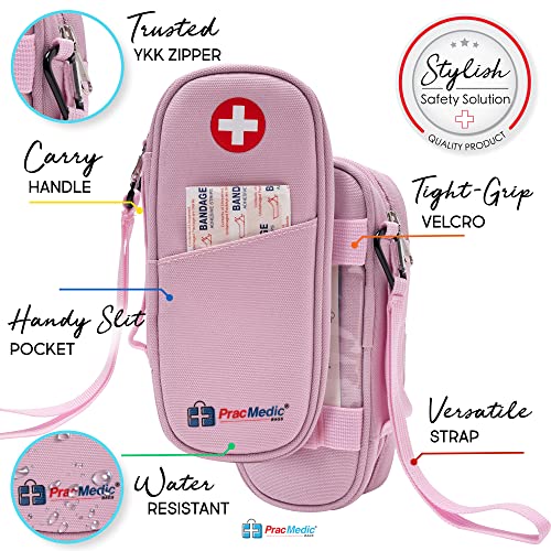 PracMedic Bags Epi Pens Carrying Case- Insulated Epipen Carry Case (Pink) | Holds 2 Epi Pens, Auvi-Q or Neffy, Inhaler & Antihistamine. Medical Case for Allergy, Asthma & Diabetes Medicines. - color: Quartz Pink