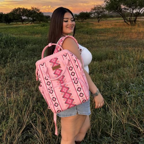 Montana West Wrangler Diaper Bag Backpack Aztec Callie Bag Travel Backpack Purses Western Multi-Function Baby Bags for Mom - color: 3pcs Pink