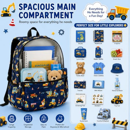 BTOOP Kids Backpack for Boys 3-6, Preschool Kindergarten Backpack with Insulated Lunch Compartment & Chest Strap (Truck Blue, Age 3-6 (14.5" H Fit Folder)) - color: Truck Blue, size: Age 3-6 (14.5" H Fit Folder)