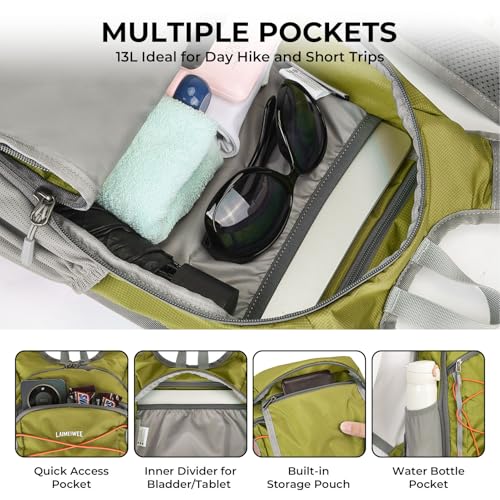 13L Small Hiking Backpack for Women Men, Lightweight Foldable Day pack, Packable Daypack for Travel, Camping (Green) - color: Green