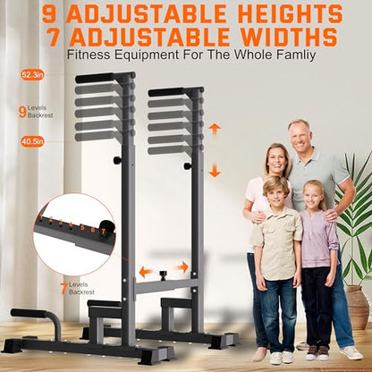 Dip Bar Attachment for 2"x2" Squat Rack, Heavy Duty Power Rack Attachment with 5/8" or 1" Hole - color: Black