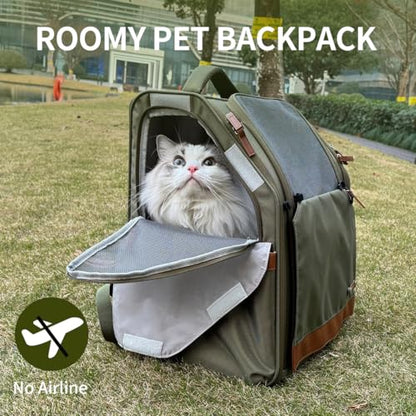 Large Cat Carrier Backpack, Shaded Small Dog Backpack with Breathable Mesh, Soft Side Safety Pet Backpack for Hiking, Travel, Outdoor, Green - color: Green