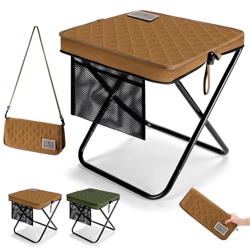 LiKiLiKi 16″ Extra Large Foldable Backpack Stool, Heavy Duty Thickened Collapsible Portable Pocket Chair, Compact Pocket Size Travel Seat for Hiking, Fishing, Picnic and Outdoor Activities - color: Brown