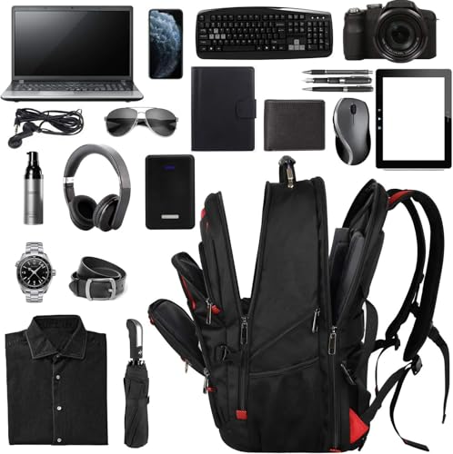 18.4 Inch Laptops Backpack, 55-60L Extra Large Travel Laptop Backpack, TSA Friendly Flight Approved and RFID Anti-Theft Pocket, Water Resistant Suiltable for Large Gaming Laptop - color: Black-red, size: 18inch(21.5*16.3*9.9")