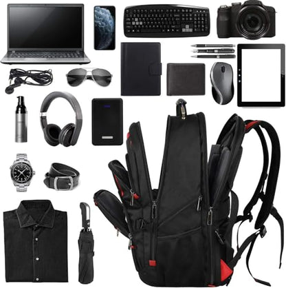 18.4 Inch Laptops Backpack, 55-60L Extra Large Travel Laptop Backpack, TSA Friendly Flight Approved and RFID Anti-Theft Pocket, Water Resistant Suiltable for Large Gaming Laptop - color: Black-red, size: 18inch(21.5*16.3*9.9")