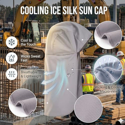 2 Packs Cooling Skull Cap with Neck Shade, Elastic Hard Hat Sun Shield for Men Women, Quick Dry Moisture Wicking - color: Grey, size: One Size