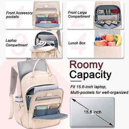 Weitars Lunch Backpack for Women,15.6 Inch Laptop Backpacks Travel Backpack for Women,Work Back pack,Teacher Nurse Back pack Insulated Lunch Bookbag Cooler Backpacks - color: Beige