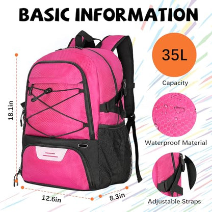 Goloni 35L Basketball Bag,Basketball Backpack with Shoe and Ball Compartment,Backpack for Soccer, Volleyball - color: Pink