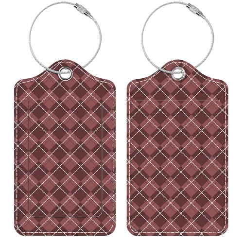 Luggage Tags for Suitcases, 2 Pack Cute PU Leather Luggage Tag TSA Approved with Stainless Steel Loop and Address Card Baggage Tag for Travel&Cruise Ships&Shipping Check Pattern, by Chelmon - color: Check Pattern