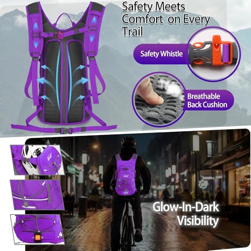 WOLT Hydration Backpack 18L Hiking Water Backpack with 2L Water Bladder for Men Women, Hydration Pack for Running Cycling Biking and Climbing - color: Purple