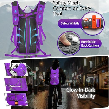 WOLT Hydration Backpack 18L Hiking Water Backpack with 2L Water Bladder for Men Women, Hydration Pack for Running Cycling Biking and Climbing - color: Purple