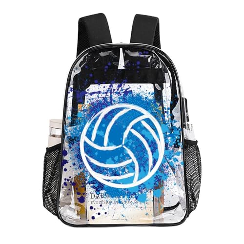 Volleyball Clear Backpack Heavy Duty for Girls Kids Boys Women | Large Cool PVC Volleyball Theme Printing Transparent Backpacks for Schools Stadium Concerts Work - Clear/Black - color: Volleyball Clear Backpack 2 Black