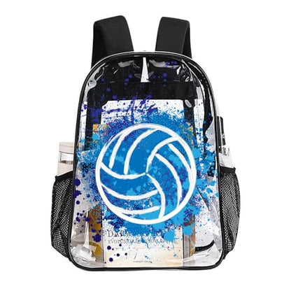 Volleyball Clear Backpack Heavy Duty for Girls Kids Boys Women | Large Cool PVC Volleyball Theme Printing Transparent Backpacks for Schools Stadium Concerts Work - Clear/Black - color: Volleyball Clear Backpack 2 Black