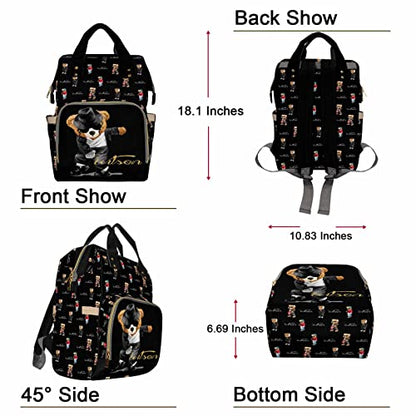Custom Bear Diaper Bag Backpack for Baby Boy, Personalized Name Cute Cartoon Large Nappy Nursing Orangizer Mommy Bags, Waterproof Travel Daypack for Dad Mom Gifts - color: Bear-black-03