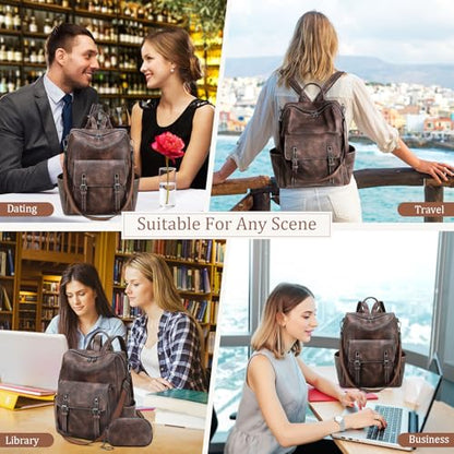 AGLOD Backpack Purse for Women PU Leather Back Packs Designer Ladies Shoulder Bag Fashion Faux Work Travel Handbags - color: Two-toned Coffee