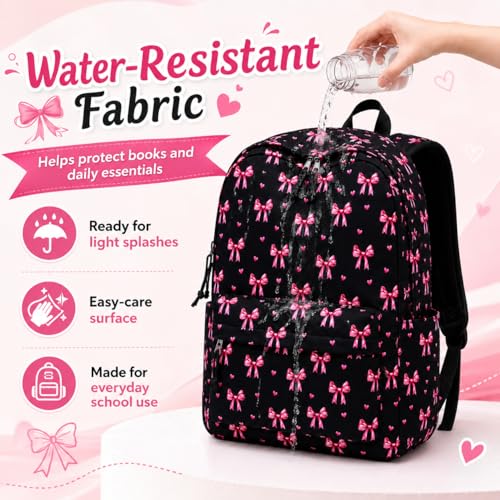 LOIDOU Girls Backpack for Kids Cute School Bookbag - color: Bow Black 215, size: L-17"