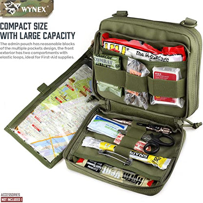 WYNEX Tactical Large Admin Pouch of Double Layer Design, Molle EDC EMT Utility Pouch with Map Sleeve Modular Tool Pouch Large Capacity Flag Patch Included - color: Army Green