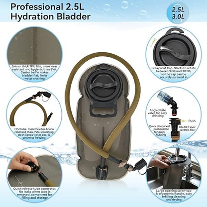 MARCHWAY Tactical Molle Hydration Pack with 2.5L TPU Water Bladder, Low-Profile Organized Military Backpack for Hiking, Cycling, Backpacking, Hunting, Running - color: Tan