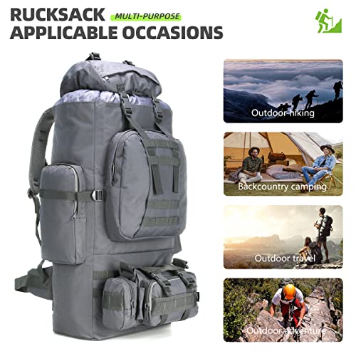 King'sGuard 100L Camping Hiking Backpack Molle Rucksack Military Camping Backpacking Daypack - color: Grey