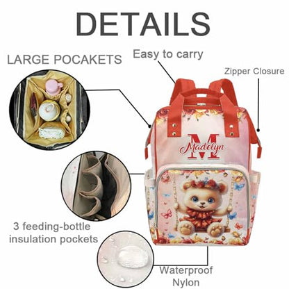 Newcos Personalized New Mom Diaper Backpack, Custom Name Baby Diaper Bag with Water Bottle, Customized Monogram Bags Pattern Mommy Nursing Bag for Newborn Wife Dad Women Travel Birthday Christmas Red - color: Patten 10