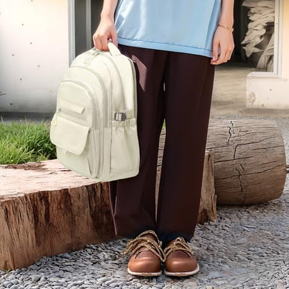 Aesthetic Daypack Backpack, Water-Resistant 15.6" Laptop Backpack for Women and Men, Featuring Touch-Fastener and Anti-Theft Pockets (White) - color: White