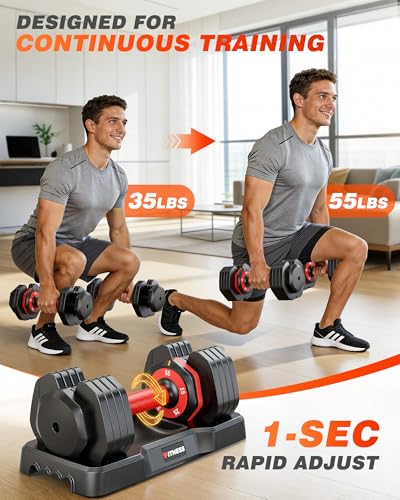 Adjustable Dumbbells Set of 2, 1 Hand Adjustable Weights Dumbbell Set and Workout Bench, 25/55/80lb Pair Weight Set For Home Gym Suit both Men and Women, Compact for Small Space Apartment Room - color: Classic-55lbs-Red Dumbbells+Bench