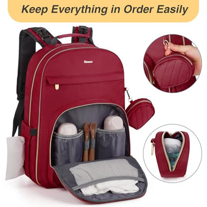 MOMUVO Diaper Backpack for Women Large Capacity with Insulated Pockets Diaper Bags For Baby,Burgundy - color: Burgundy