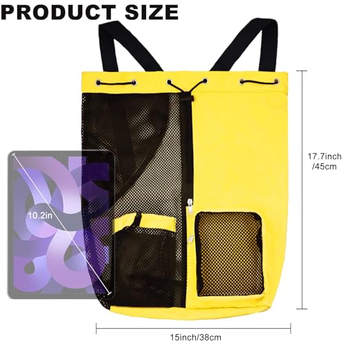 Mesh Beach Backpack with Wet Pocket Drawstring Pool Bag Waterproof Swimming Bag Gym Backpack for Men & Women - color: Yellow