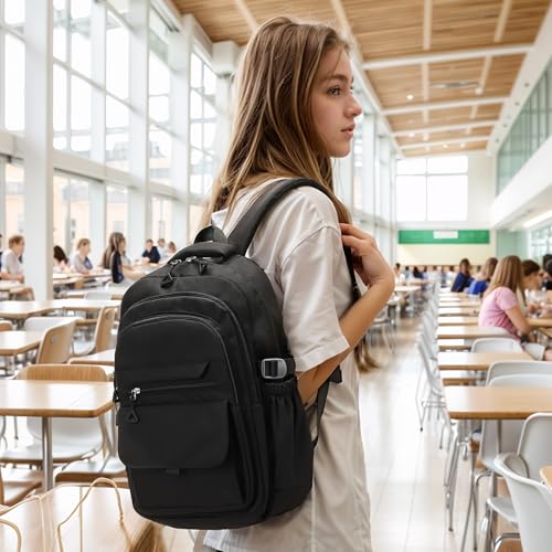 Aesthetic Daypack Backpack, Water-Resistant 15.6" Laptop Backpack for Women and Men, Featuring Touch-Fastener and Anti-Theft Pockets (Black) - color: Black