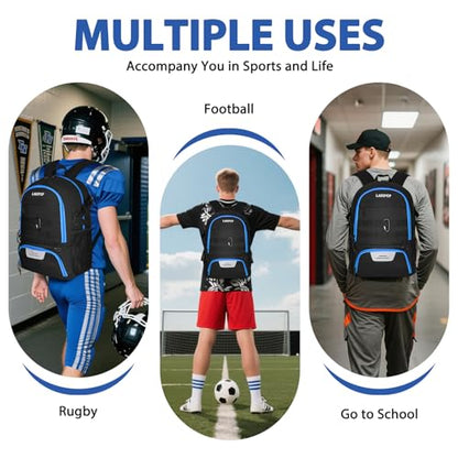 LARIPOP Soccer Backpack with Ball Holder & Shoe Compartment Large Capacity Sports Bag for Training - color: TR Blue