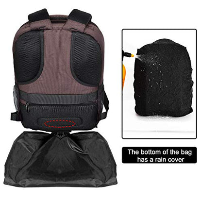 Cwatcun Camera Backpack with Rain Cover, Tripod Holder, USB Port, 15.6" Laptop Compartment, Waterproof Professional Photography Camera Case Bag for Canon Sony Nikon SLR DSLR Cameras, Lens, Brown
