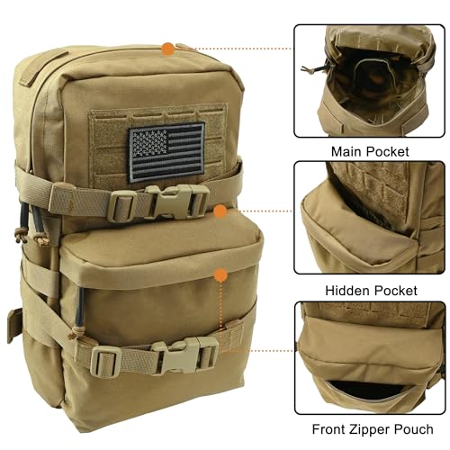 Tactical Mini Molle Hydration Pack,Molle Hydration Carrier with US Flag Water Resistant,Hydropack for Tactical Vest Backpack - style: Coyote Brown
