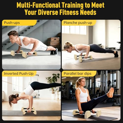 Push-up Stand, Wooden Parallettes Bars for Handstand Training, Solid Push Up Bars & Calisthenics Bar, with Non-Slip strap, Exercise Home Workout Equipment for Men Strength Training