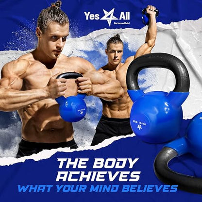 Yes4All Kettlebell, 5-100 LB Vinyl Coated Cast Iron Strength Training Kettlebells for Home Gym Exercises, Fitness, Full Body Workout Equipment, Push Ups, and Grip Strength - color: I. 45LB - Dark Blue, style: Vinyl Coated