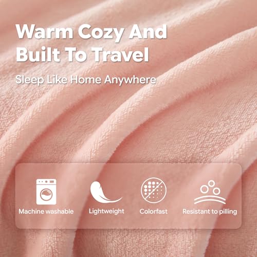 Travel Blanket, Soft 2-in-1 Airplane Blanket, 65x40 Inches, Travel Blanket Airplane Compact with Bag, Car Blanket with Luggage Sleeve & Backpack Clip (Peachy Pink) - color: Peachy Pink