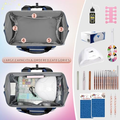 LTINVECK Nail Polish Organizer Case Backpack Holds 70 Bottles (15ml/0.5fl.oz)& Nail Lamp, 2 Layers Detachable Nail Kit Storage Case, Large Travel Nail Supplies Shoulder Bag for Manicure Tools (Blue) - color: Blue