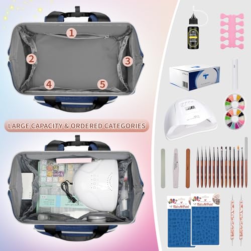 LTINVECK Nail Polish Organizer Case Backpack Holds 70 Bottles (15ml/0.5fl.oz)& Nail Lamp, 2 Layers Detachable Nail Kit Storage Case, Large Travel Nail Supplies Shoulder Bag for Manicure Tools (Blue) - color: Blue
