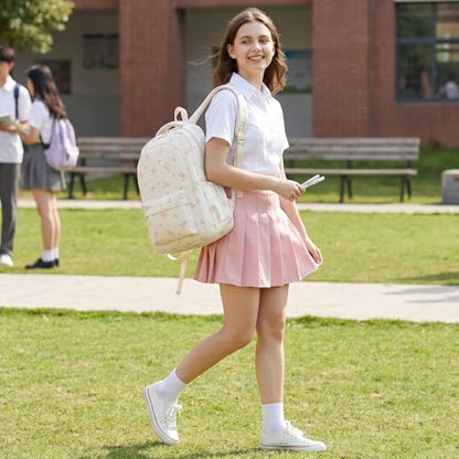 School Backpack for Teen Girls Cute Bookbag for High Middle School College Aesthetic Laptop Back Pack,Beige Bow - color: Bowknot