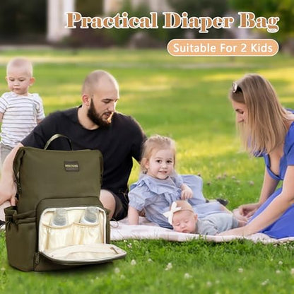 miss fong Diaper Bag Backpack - Baby Diaper Bag Neoprene Bag Large Capacity Neoprene Backpack with Diaper Changing Pad with 12 Pockets Pañaleras Para Bebe Baby Bag for Mom & Dad -Green - color: Green