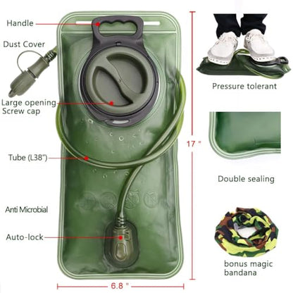 Hydration Bladder, 1.5-2-3L Water Bladder for Hiking Backpack, BPA-Free Leak Proof Water Reservoir Storage Bag, Water Pouch Hydration Pack for Camping Cycling Running - color: 2.5L-Water Bladder-Military Green