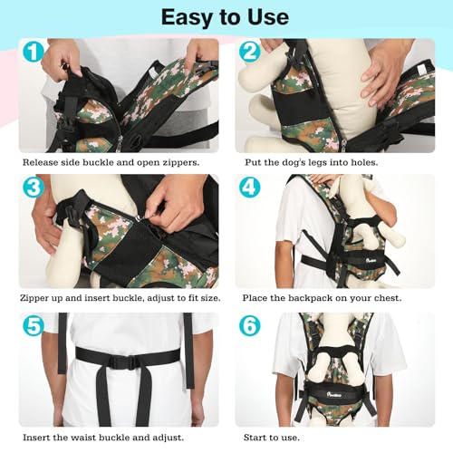 Pawaboo Pet Dog Front Carrier Backpacks, Legs Out Pet Carrier Backpack for Dogs, Adjustable Easy-fit Dog Chest Carriers for Small Medium Dogs Hands Free for Travel Hiking Cycling Camping, XL, Camo - color: AA-Camo, style: Extra Large (Pack of 1)