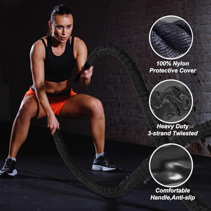 Battle Rope 1/1.26/1.5/2 Inch Diameter,Pink 30FT/40FT/50FT Exercise Workout Ropes for Home Gym Heavy Weighted Training Rope for Working Out - style: 1.5 inch 40ft