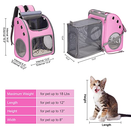 Expandable Cat Backpack Carrier, Portable Cat Backpack Up to 18 lbs | Airline Approved Pet Travel Carrier, Super Ventilated Design, Ideal for Traveling/Hiking /Camping, Pink - color: Pink-Standard