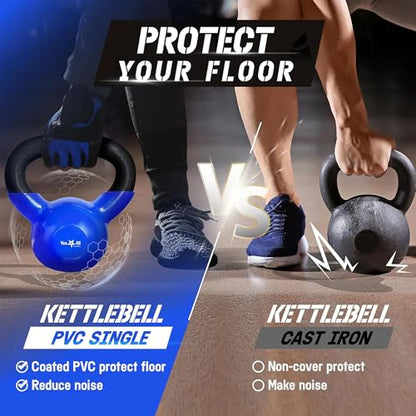 Yes4All Kettlebell, 5-100 LB Vinyl Coated Cast Iron Strength Training Kettlebells for Home Gym Exercises, Fitness, Full Body Workout Equipment, Push Ups, and Grip Strength - color: R. 85LB - Dark Blue, style: Vinyl Coated