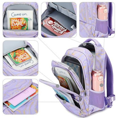 abshoo Marble Lightweight Kids Backpack For School Girls Elementary Kindergarten Bookbag School Bags (Marble Purple) - color: Marble Purple