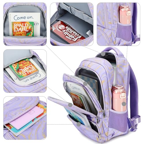 abshoo Marble Lightweight Kids Backpack For School Girls Elementary Kindergarten Bookbag School Bags (Marble Purple) - color: Marble Purple