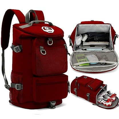gym duffel bag backpack wrestling bag with shoe compartment 4 kinds of back method waterproof sports walking laptop - color: B-magenta Red