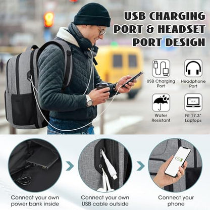 Travel Laptop Backpack, 17 Inch Extra Large Laptop Backpack with USB Charging Hole 45L Anti Theft Travel Backpack Water Resistant College Business Computer Bag Fit 17.3 Inch Laptop for Men Women Grey - color: Grey
