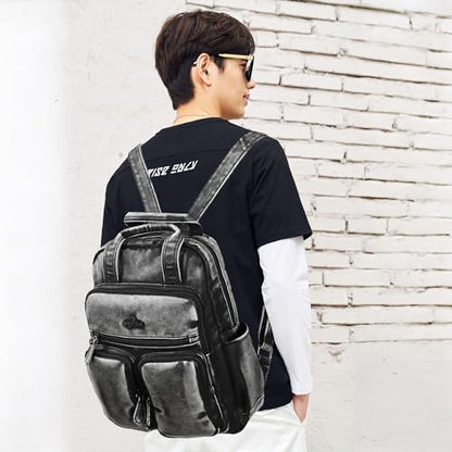 Angel Kiss Backpack Purse for Women Soft Washed Leather Multi Pocket Casual Travel Backpacks… - color: Retro-black