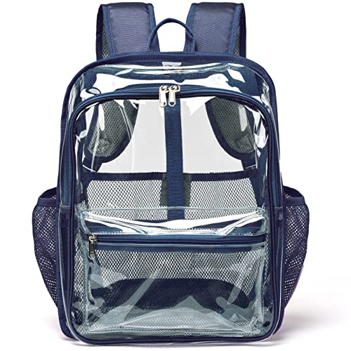 Clear Backpack,15 '' Clear Backpacks for School Heavy Duty PVC See Through Bag Waterproof Bookbag for Girls & Boys, Navy Blue - color: Navy Blue, size: Large-15.5in